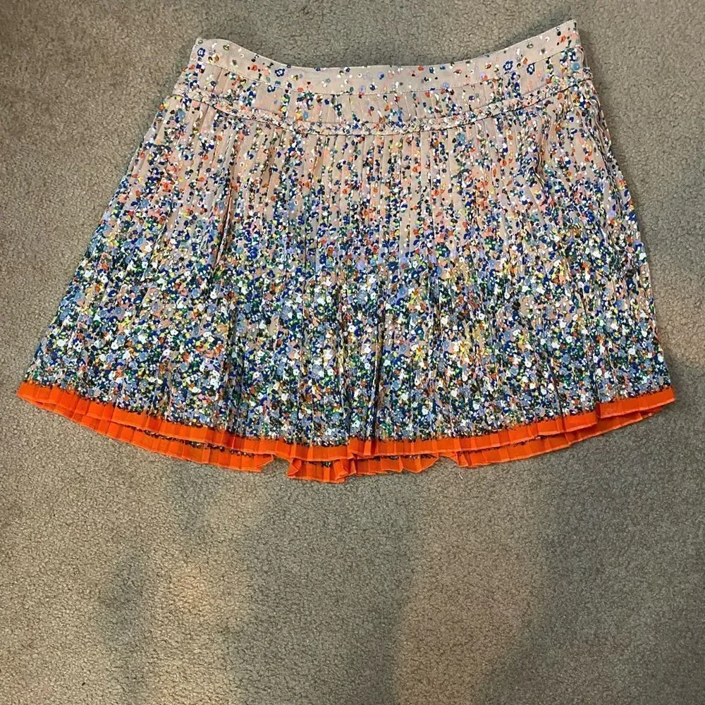 AMERICAN Eagle‎ Outfitters pleated tan floral flowy Georgette skater mini skirt